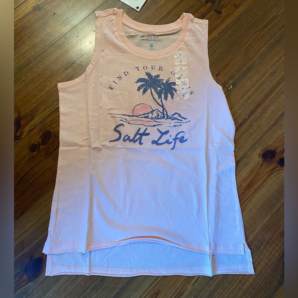🌵Salt Life Women's Peach Find Your Oasis Cropped Muscle Tank NWT